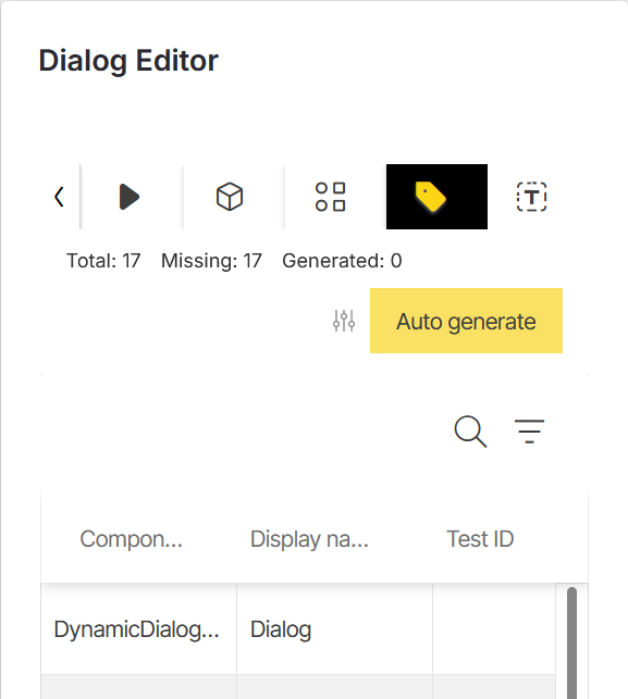 Menu test IDs tab