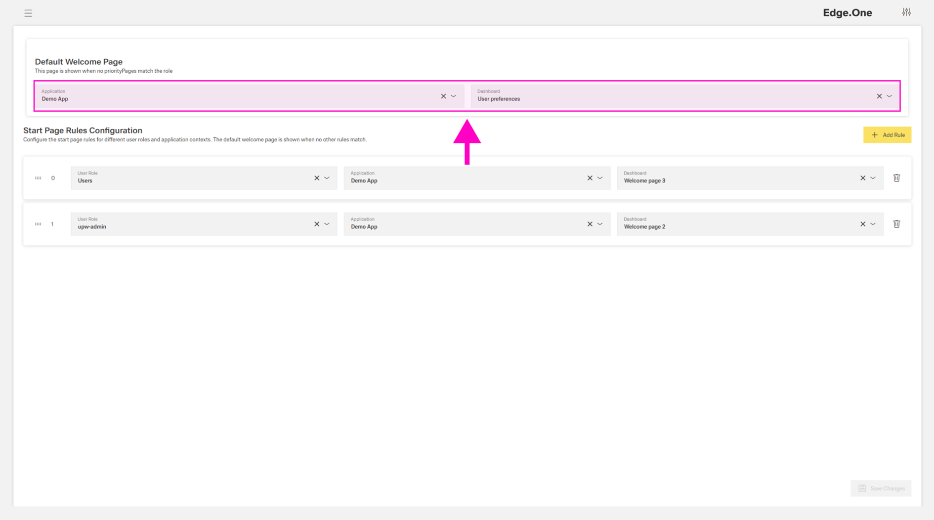 Default welcome page settings