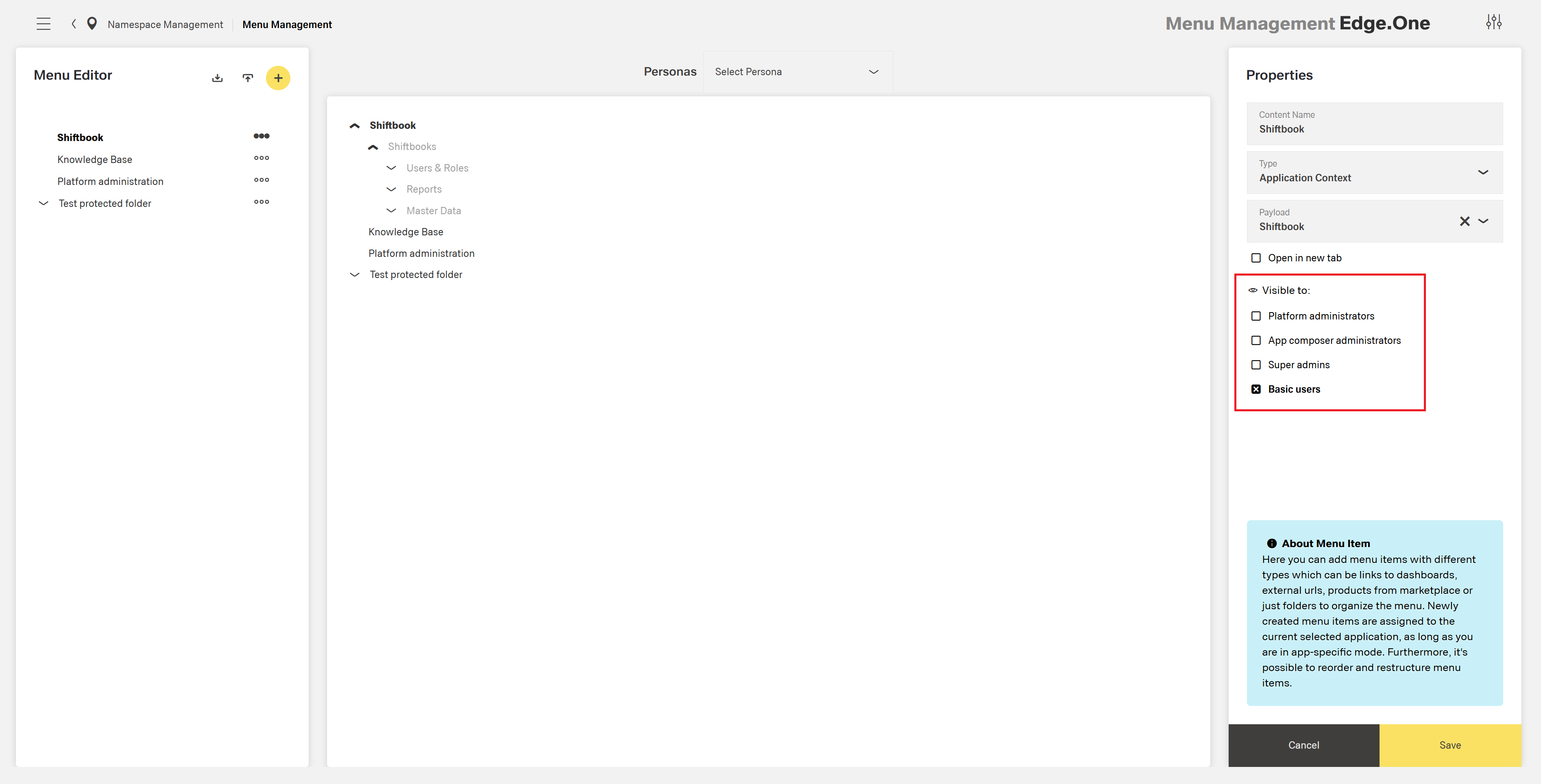 Menu permissions overview