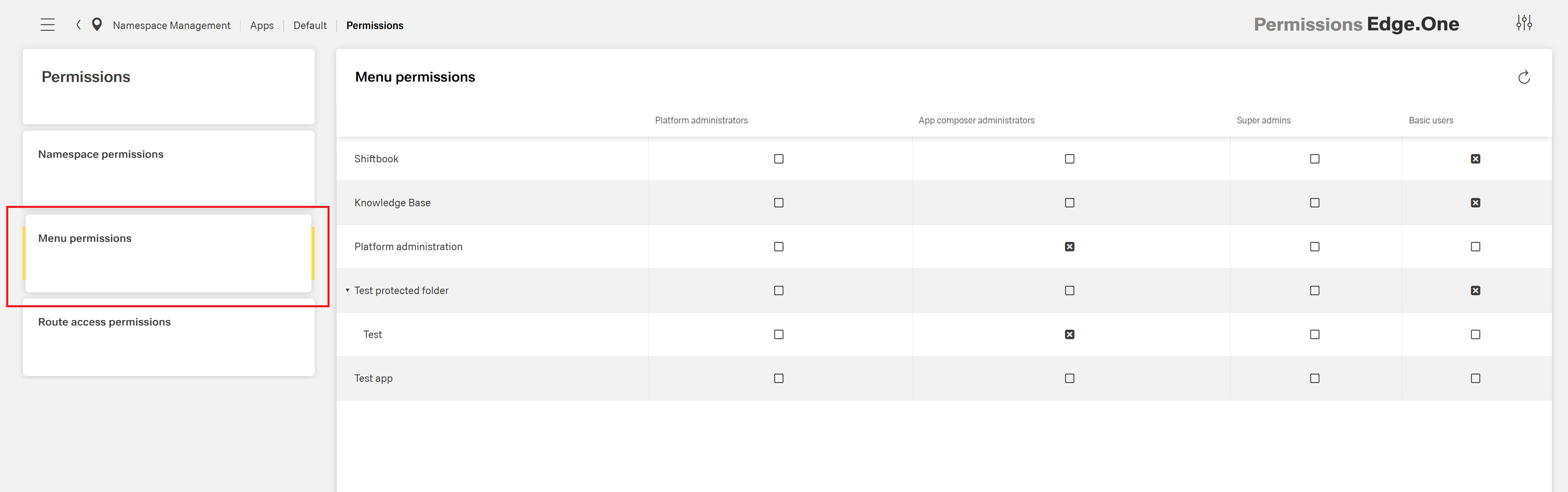 Permissions table view