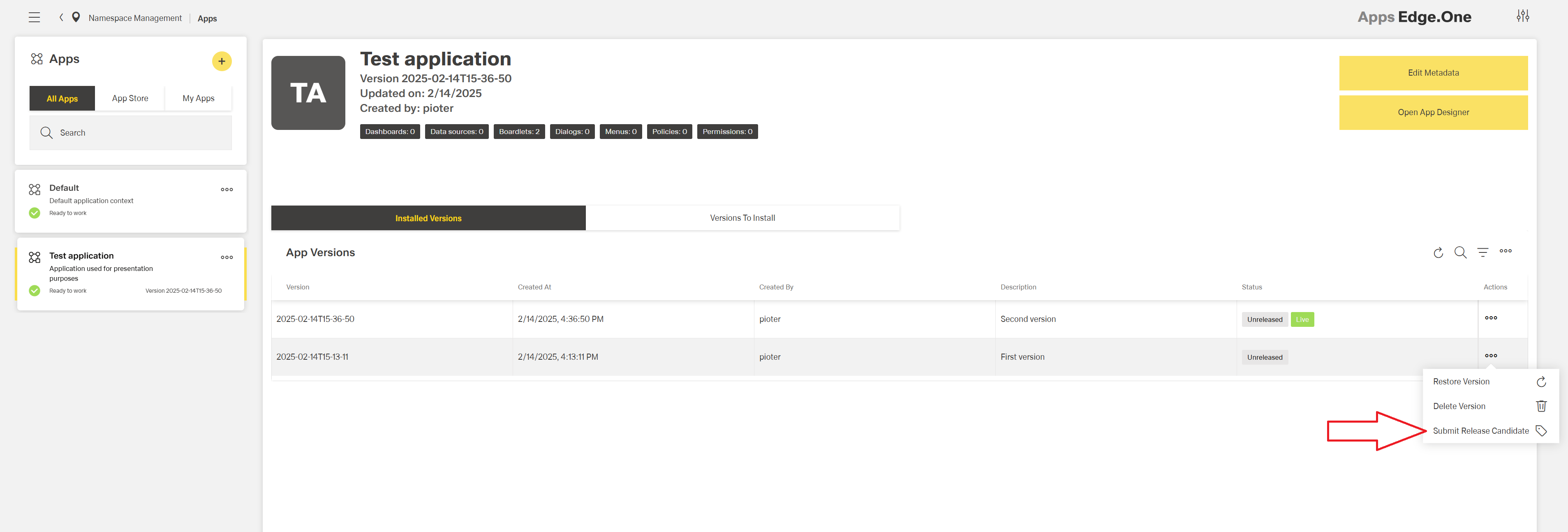 Submit Release Candidate 1