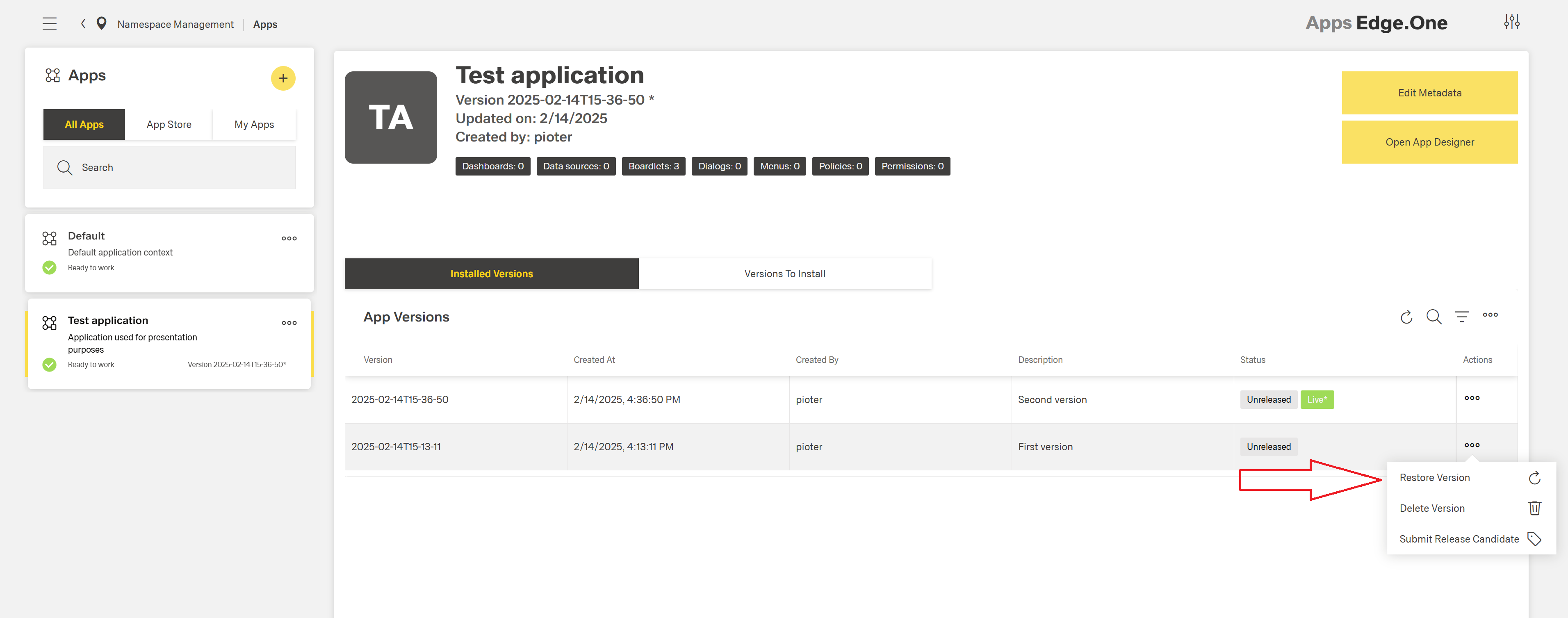 Restore App Version 1