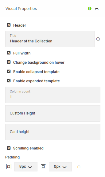 Visual Properties tab for the Card Collection