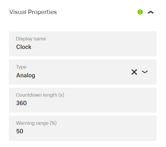 Visual Properties tab for countdown settings
