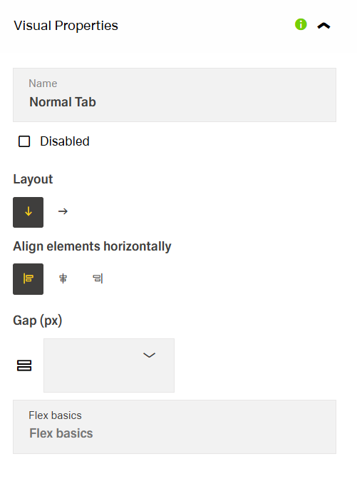 Visual Properties tab of tabs
