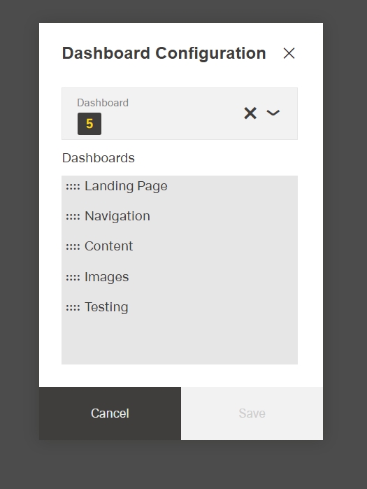 Dashboard Configuration menu