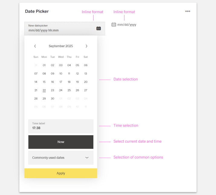 Lables structure of the Date Range Picker