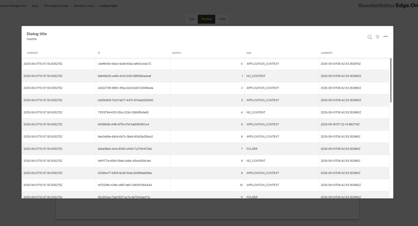Example Lookup Input Dialog