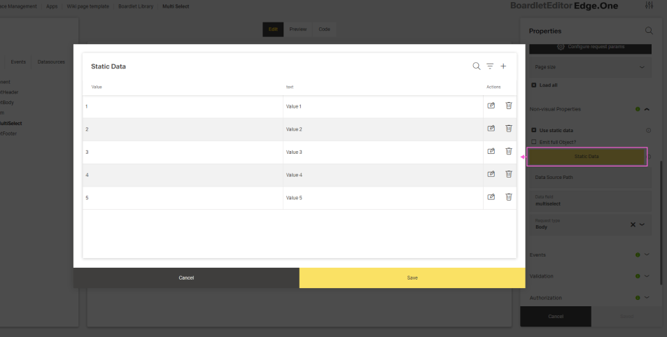 Configuring static data