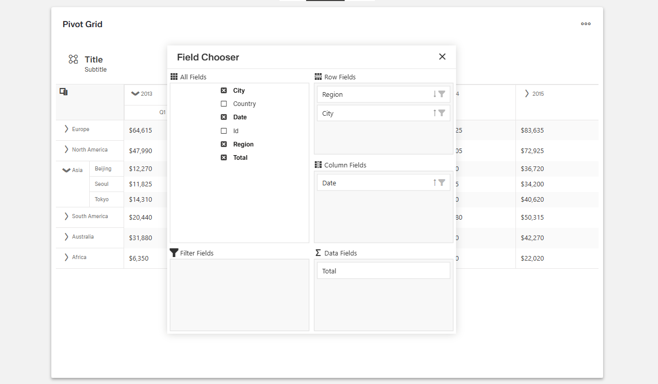 Field Chooser with filtering and sorting