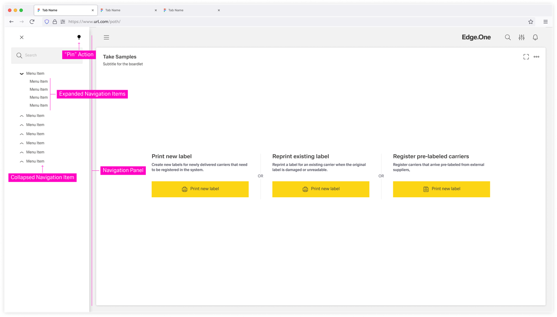 Navigation panel labled