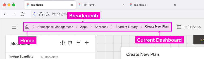 Breadcrumbs labled