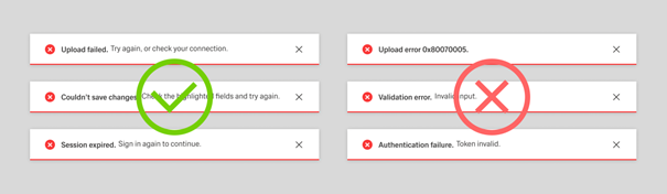 Dos and don'ts for error notification text