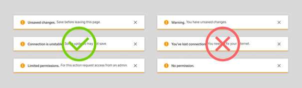 Dos and don'ts for warning notification text